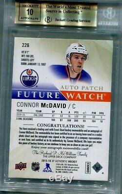 15/16 Sp Authentic Connor Mcdavid Fw Auto Patch Bgs 9.5 Auto 10 Serial# 023/100