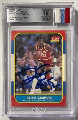 1986-87 Fleer Jersey Fusion Ralph Sampson BGS 10 Auto Grade Game Used Patch
