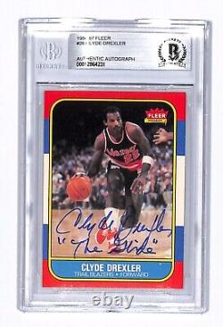 1986 Fleer Clyde Drexler signed #26 RC Rookie BGS Authentic Auto