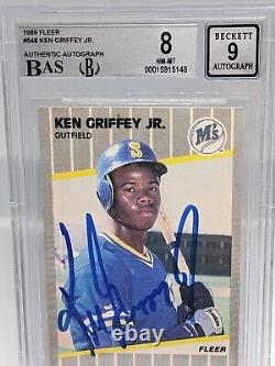 1989 Fleer #548 KEN GRIFFEY JR RC Auto BGS 8 / 9 BAS Mariners Autograph 89 Card