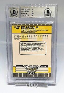 1989 Fleer #548 KEN GRIFFEY JR RC Auto BGS 8 / 9 BAS Mariners Autograph 89 Card