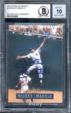 1992 Pinnacle #10 Mickey Mantle Autograph Card NY Yankees BGS Authentic AUTO 10