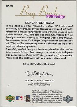 1994 Sp Buyback Die-cut Foil Rookie Rc Auto Alex Rodriguez #3/3 Autograph Bgs 8