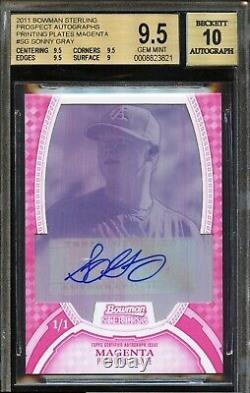 (#1/1) BGS 9.5 10 Autograph Rc Sonny Gray Auto 2011 Sterling Plate Rookie Signed