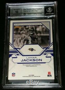 1/1 Rc Auto Diamond Lamar Jackson Bgs 9/10 2018 Panini Rookie Gems Autographs