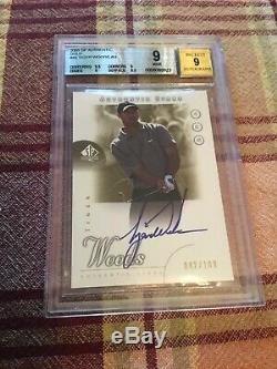 2001 SP Authentic #45 Tiger Woods Golf ROOKIE RC AUTO /100 GOLD BGS 9 MINT