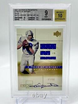2001 UD Pros & Prospects Johnny Unitas BGS 9/10 GOLD Game Used Jersey Auto /50