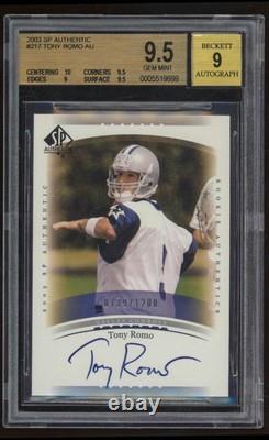 2003 SP Authentic Tony Romo Rookie Auto BGS 9.5 Gem Mint #/1200 Autograph RC 217