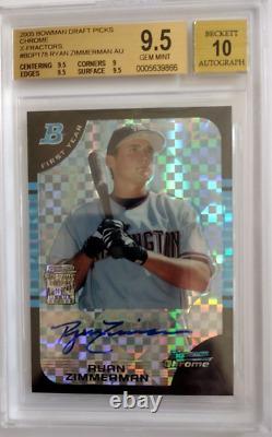 2005 Bowman Draft Pick Chrome Ryan Zimmerman X Refractor 170/250 Auto BGS 9.5/10