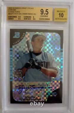 2005 Bowman Draft Pick Chrome Ryan Zimmerman X Refractor 170/250 Auto BGS 9.5/10