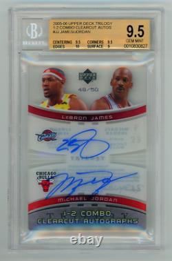 2005 Ud Trilogy 1-2 Combo Clearcut Auto Lebron James Michael Jordan /50 Bgs 9.5