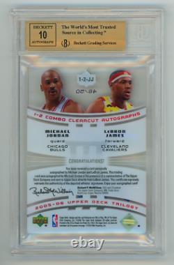 2005 Ud Trilogy 1-2 Combo Clearcut Auto Lebron James Michael Jordan /50 Bgs 9.5