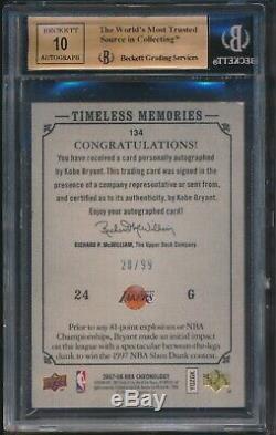 2007-08 Ud Chronology Kobe Bryant Timeless Memories Auto Autograph /99 Bgs 9.5