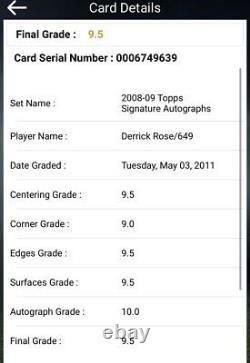 2008-09 Topps Signature Derrick Rose ROOKIE RC AUTO BGS 9.5/10 /649 MVP BULLS