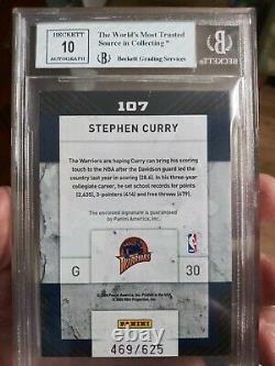 2009-10 Stephen Curry Panini Threads Patch 469/625 Rookie BGS 8 with BGS 10 Auto