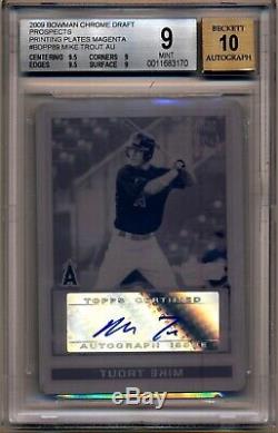 2009 Bowman Chrome Draft MIKE TROUT AUTOGRAPH AUTO PRINTING PLATE 1/1 BGS 9/10
