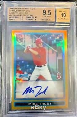2009 Bowman Chrome GOLD Refractor Mike Trout Angels RC AUTO /50 BGS 9.5 with 10