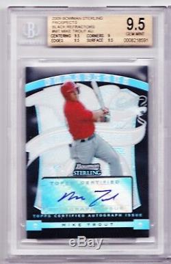 2009 Bowman Sterling BLACK REFRACTOR Mike Trout 11/25 Prospect Auto BGS 9.5/10