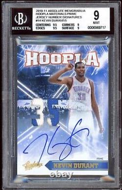 2010 Absolute Hoopla Materials Jersey # Kevin Durant 2/5 On Card Auto BGS 9