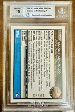 2010 Bowman Manny Machado Chrome Prospect Auto Refractor /500 BGS 9Card/10Auto