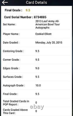 2013 Leaf Army Ezekiel Elliott TRUE RC ROOKIE FULL Auto AUTOGRAPH Bgs 9.5/10
