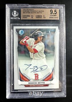 2014 Mookie Betts Bowman Chrome Rookie Auto Bgs 9.5 Auto 10 La Dodgers #bcapmb