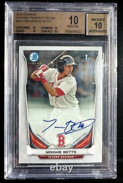 2014 Mookie Betts Rookie Bowman Chrome Auto Bgs 10 Pristine La Dodgers #bcapmb