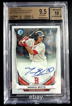 2014 Mookie Betts Rookie Bowman Chrome Auto Bgs 9.5 Auto 10 La Dodgers #bcapmb