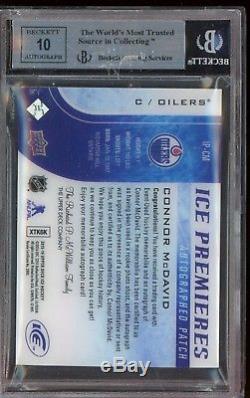 2015-16 UD Ice Premieres Connor McDavid RPA RC Logo Patch AUTO /10 BGS 9
