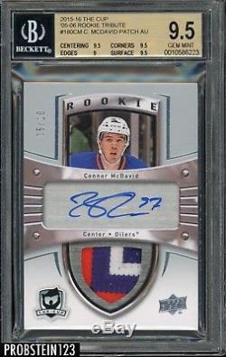 2015-16 UD The Cup 05-06 Tribute Connor McDavid RC Patch AUTO /10 BGS 9.5 POP 1