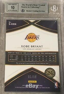 2015 Panini Select Auto Kobe Bryant autograph BGS 9 / 10 Los Angeles Lakers