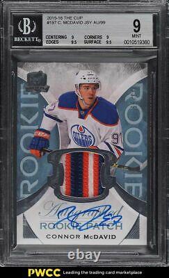 2015 UD The Cup Connor McDavid ROOKIE RC PATCH AUTO 33/99 #197 BGS 9 MINT