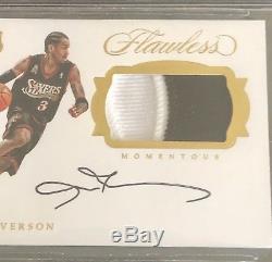 2016-17 Panini Flawless Allen Iverson Gold Patch Auto /10 BGS 9.5 Gem 10 76ers