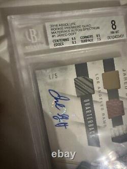2016 Absolute Jared Goff Rookie Premiere Quad Patch AUTO 1/5! Bgs 8, Auto 10