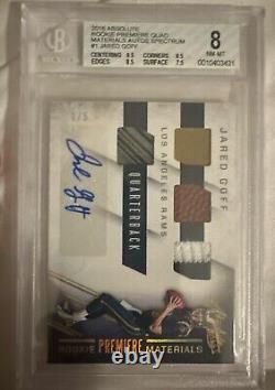 2016 Absolute Jared Goff Rookie Premiere Quad Patch AUTO 1/5! Bgs 8, Auto 10