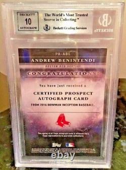 2016 Bowman Inception Andrew Benintendi Autograph RC AUTO BGS 9/10 0.5 from 9.5