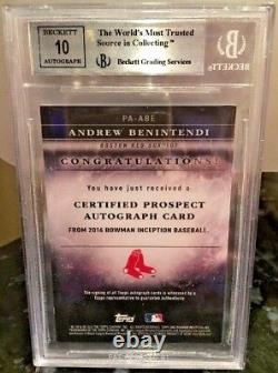 2016 Bowman Inception Andrew Benintendi Autograph RC AUTO BGS 9/10 0.5 from 9.5