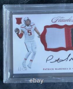 2017 Flawless Collegiate Patrick Mahomes ROOKIE RC 3 Color PATCH AUTO/20 BGS 9.5