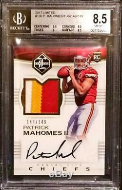 2017 Limited Patrick Mahomes Patch Autograph Rookie Card RC /149 BGS 8.5/9 Auto