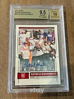 2017 Panini Score PATRICK MAHOMES RC AUTO BGS 9.5 Gem Mint with 10 Autograph