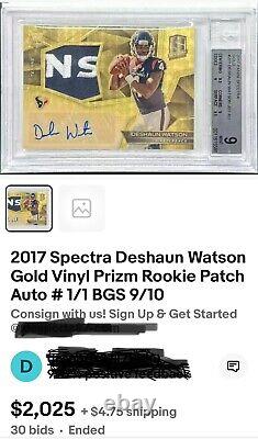 2017 Spectra Deshaun Watson 1/1 Gold Vinyl Prizm Rookie Patch Auto Bgs 9 Auto 10