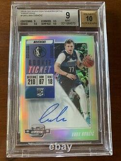 2018-19 Luka Doncic Contenders Optic Silver Rookie Ticket Auto BGS 9 Auto 10