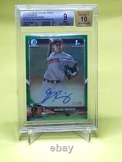 2018 Bowman Chrome Draft Grayson Rodriguez Auto Green Bgs Graded 9 Autograph 10