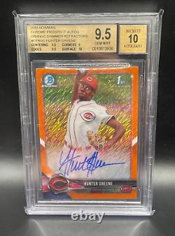 2018 Bowman Chrome Hunter Greene Orange Shimmer Auto /25 BGS 9.5 1st Bowman Reds