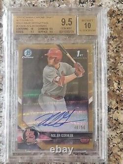 2018 Bowman Draft Nolan Gorman Chrome Autograph Gold Wave 40/50 BGS 9.5 Auto 10