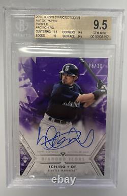 2018 Diamond Icons Ichiro On Card Autograph Auto Purple #08/10 BGS 9.5 True Gem+