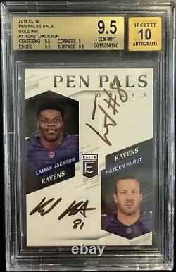 2018 Donruss Elite LAMAR JACKSON AUTO PEN PALS DUAL ROOKIES Gold Ink BGS 9.5