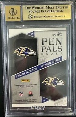 2018 Donruss Elite LAMAR JACKSON AUTO PEN PALS DUAL ROOKIES Gold Ink BGS 9.5