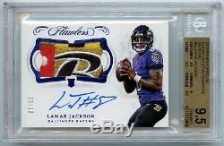 2018 Flawless LAMAR JACKSON Rookie PATCH AUTOGRAPH AUTO SAPPHIRE /10 BGS 9.5 10