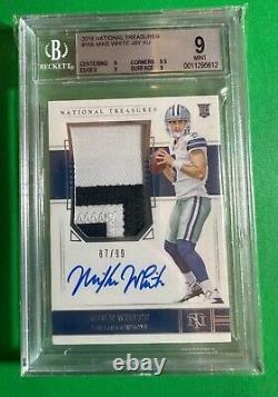 2018 National Treasures /99 Mike White #168 BGS 9 MINT RPA Rookie Patch Auto RC